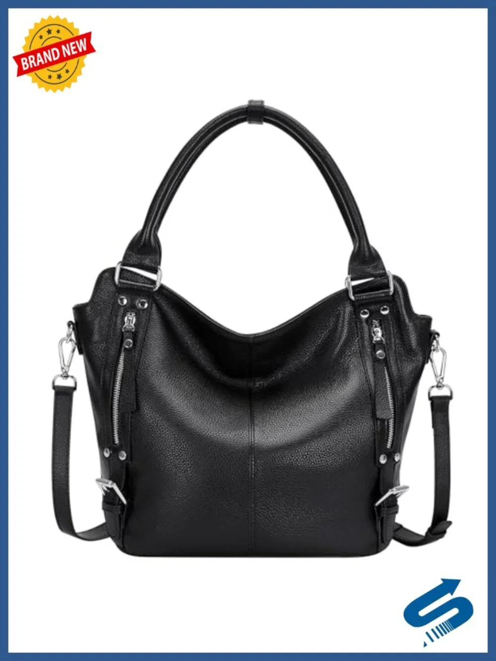 Genuine Leather Hobo Tote Crossbody with Multiple Pockets, Adjustable Straps
